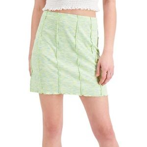 Derek Heart Exposed Seams Lettuce Edge Green Spacedye Mini Skirt, Large Juniors’